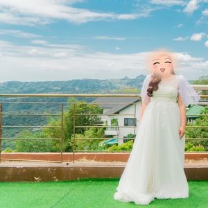 Wedding gown, fitted top and semi ballgown bottom. Size 12-14